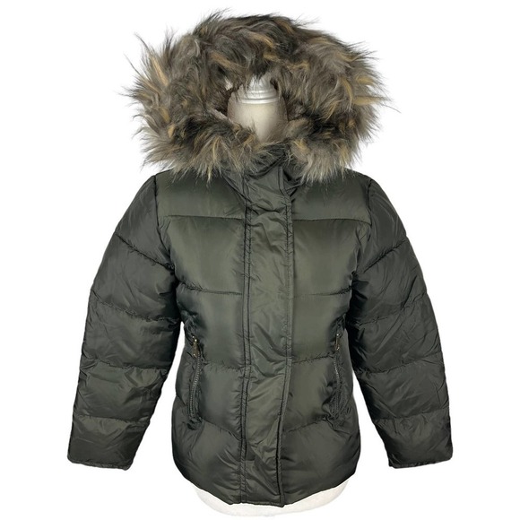 ROTHSCHILD HEAVYWEIGHT PUFFER JACKET WITH FAUX FUR HOOD GREEN NWT GIRLS LARGE 14 - Picture 1 of 12